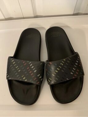 Victoria's Secret Sport Logo Black Slide Sandals Slippers Women's Large